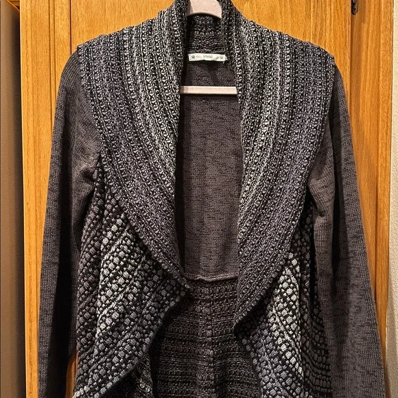 Sioni Gray & Black Drape Front Partial Open Knit Cotton Blend Sweater Cardigan M - Picture 3 of 6